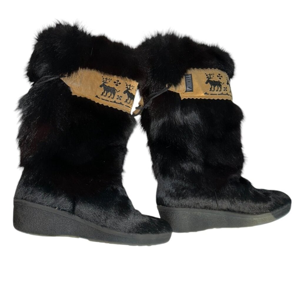 Technica black vintage FUR apres ski pull on Winter boots 37 7